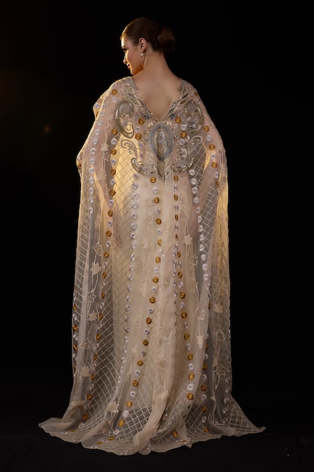 Samant Chauhan Embroidered Gown With Cape 