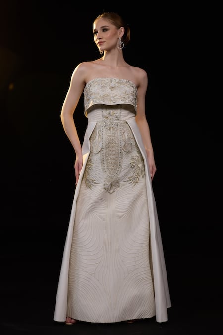 Samant Chauhan Strapless Embroidered Gown 