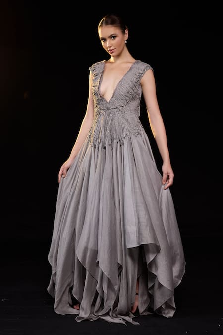 Samant Chauhan Ruched Cotton Silk Gown 