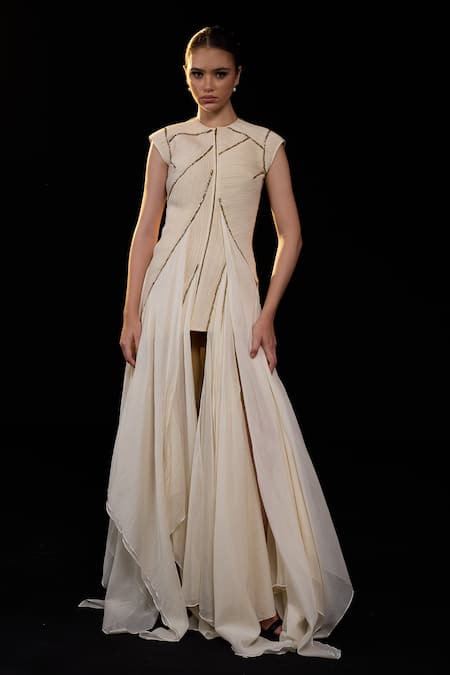 Samant Chauhan Structured Sculpted-Bodice Gown 