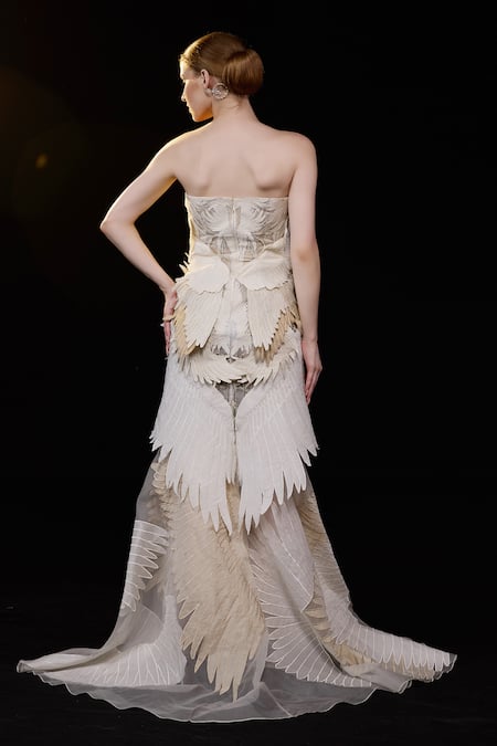 Samant Chauhan Strapless Feather Detail Gown 