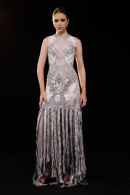 Samant Chauhan Sheer Embroidered Gown 