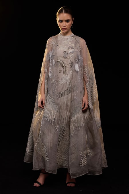 Samant Chauhan Embroidered Gown With Cape 