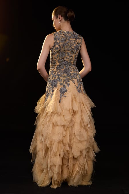 Samant Chauhan Floral Embroidered Tiered Gown 