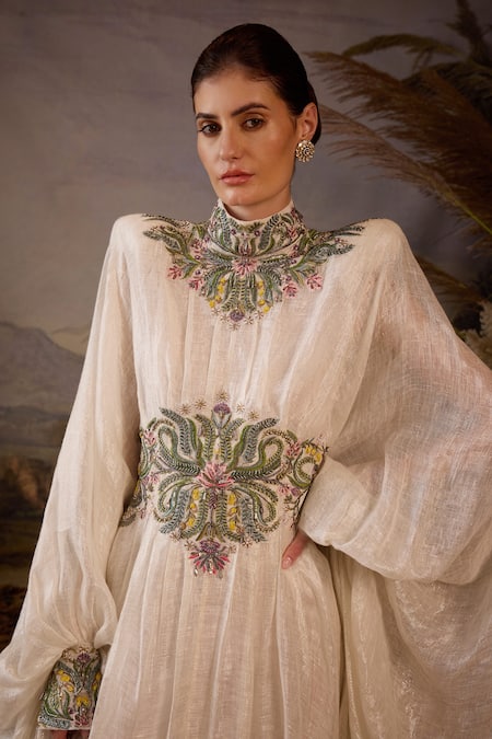 Buy Samant Chauhan Off White Silk Embroidery High Neck Cotton Gown Online at Aza Fashions Buy_Samant Chauhan_Off White Silk Embroidery High Neck Cotton Gown _Online_at_Aza_Fashions