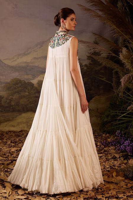 Samant Chauhan High Neck Embroidered Cotton Silk Maxi Dress