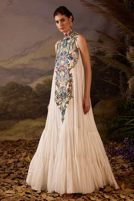 Buy Samant Chauhan Blue Silk Embroidery High Neck Cotton Maxi Dress Online at Aza Fashions Buy_Samant Chauhan_Blue Silk Embroidery High Neck Cotton Maxi Dress _Online_at_Aza_Fashions