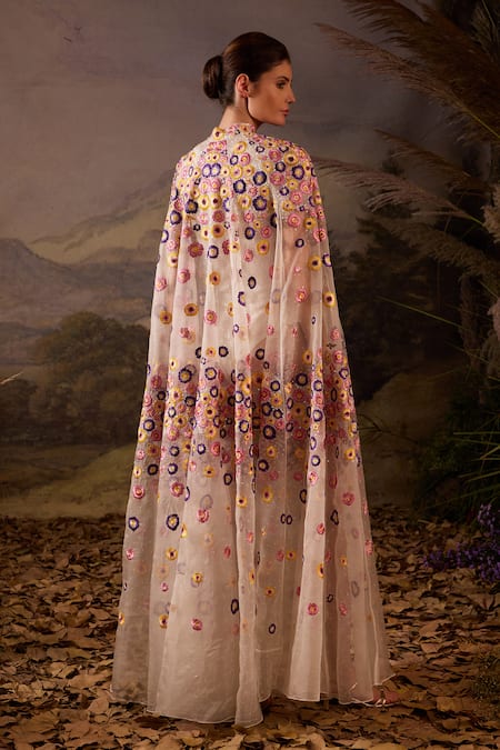 Samant Chauhan Embroidered Floral Cotton Silk Cape & Bodysuit Set