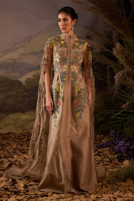 Samant Chauhan Embroidered Floral Cotton Silk Gown