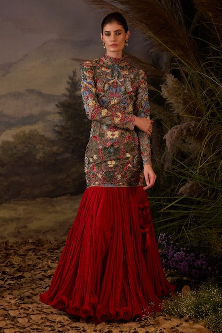 Samant Chauhan Multicolored Floral Embroidered Cotton Silk Maxi Dress