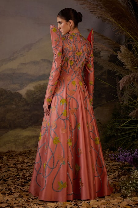 Samant Chauhan Floral Embroidered Long Coat-Style Cotton Silk Gown