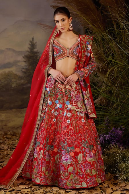 Samant Chauhan Zardozi Embroidered Organza & Cotton Silk Lehenga Set
