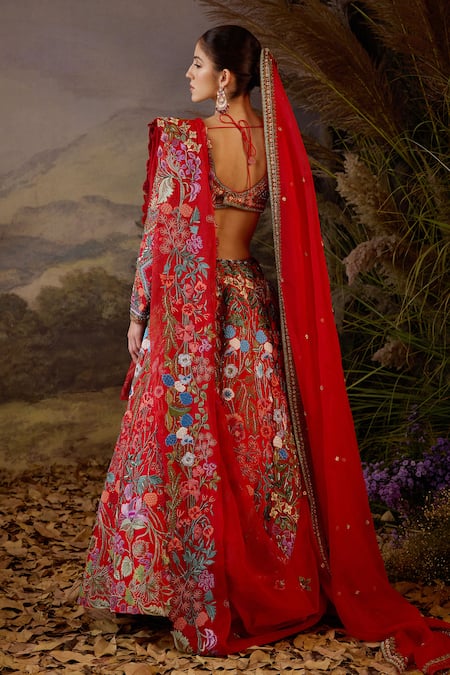 Samant Chauhan Zardozi Embroidered Organza & Cotton Silk Lehenga Set