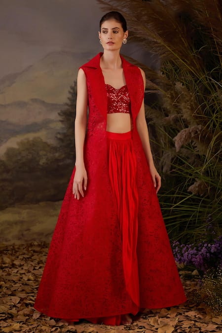 Samant Chauhan Floral Pattern Jacket Lehenga Set