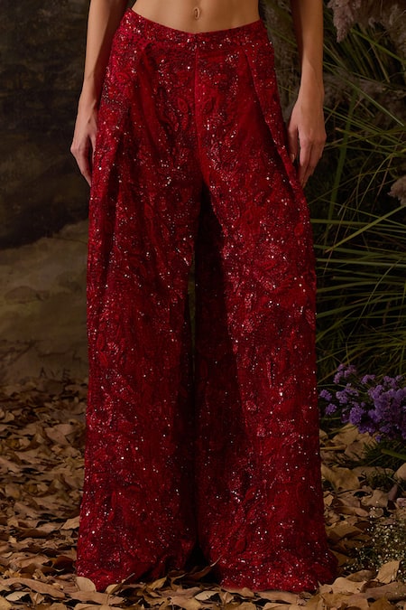 Buy Samant Chauhan Red Organza Sequins, Zari V-, Open Zardozi Embroidered Silk Top Set Online at Aza Fashions Buy_Samant Chauhan_Red Organza Sequins, Zari V-, Open Zardozi Embroidered Silk Top Set _Online_at_Aza_Fashions