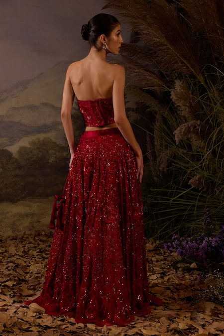 Samant Chauhan Zardozi Embroidered Cotton Silk & Organza Top & Skirt Set