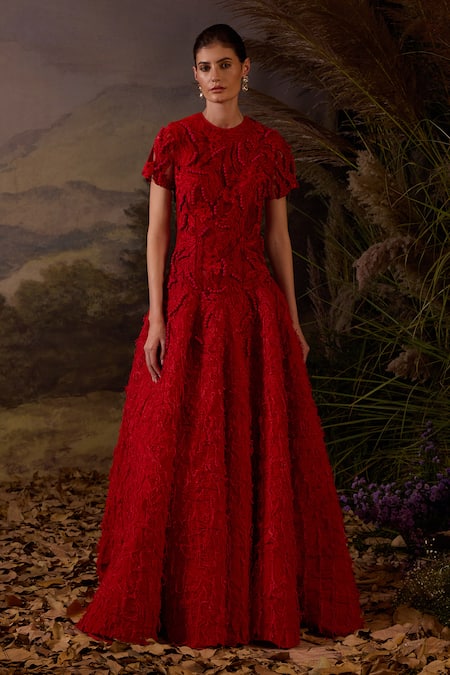 Samant Chauhan Zardozi Embroidered Tonal Texture Cotton Silk Gown