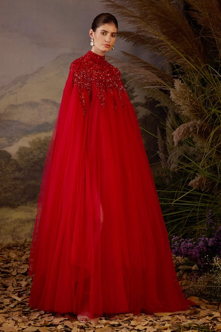 Samant Chauhan Tonal Zardozi Embroidered Net & Cotton Kaftan