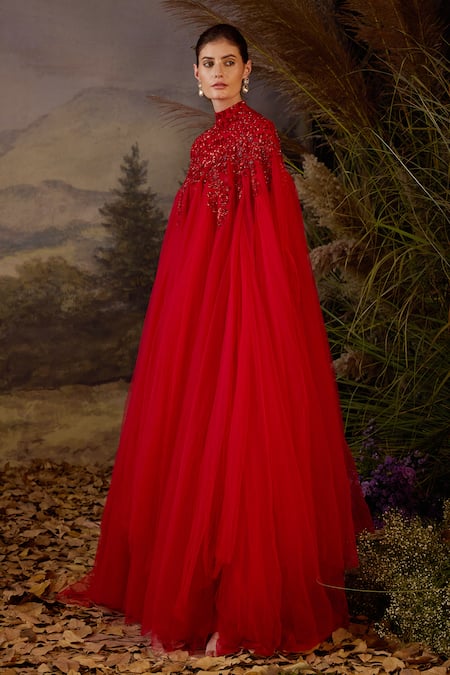 Buy Samant Chauhan Red Cotton, Net Embroidery, Zari High Neck Tonal Zardozi And Kaftan Online at Aza Fashions Buy_Samant Chauhan_Red Cotton, Net Embroidery, Zari High Neck Tonal Zardozi And Kaftan _Online_at_Aza_Fashions