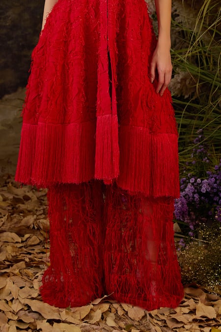 Buy Samant Chauhan Red Silk, Cotton, Organza Embroidery, Fringe Mandarin Collar And Dress Online at Aza Fashions Buy_Samant Chauhan_Red Silk, Cotton, Organza Embroidery, Fringe Mandarin Collar And Dress _Online_at_Aza_Fashions