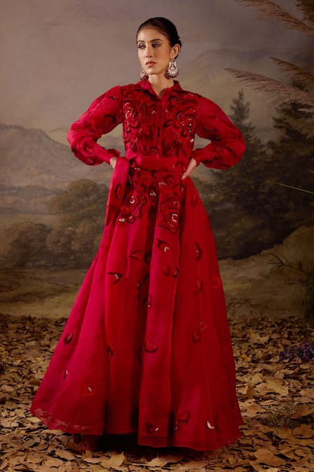 Samant Chauhan Floral Embroidered Organza Silk Gown