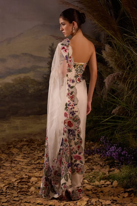 Samant Chauhan Embroidered Floral Organza Silk Saree & Blouse Set