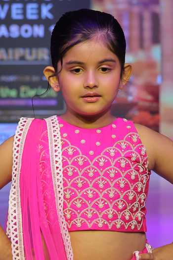 Yuvraani Jaipur_Fuchsia Silk, Cotton, Net, Taffeta Embroidery Pink Fendy Girls Lehenga Set _Online_at_Aza_Fashions