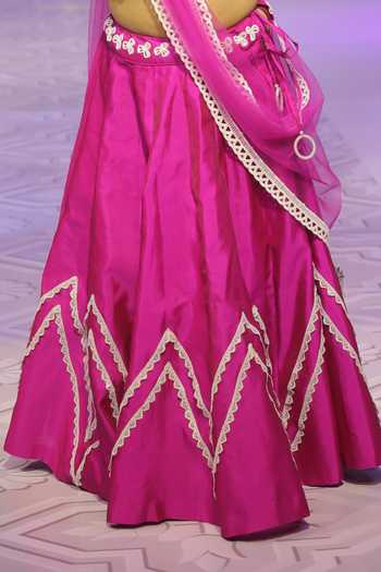 Buy_Yuvraani Jaipur_Pink Silk, Cotton, Net, Taffeta Embroidery Lehenga Set With Blouse And Dupatta _Online_at_Aza_Fashions