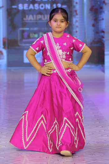 Buy_Yuvraani Jaipur_Pink Silk, Cotton, Net, Taffeta Embroidery Lehenga Set With Blouse And Dupatta 