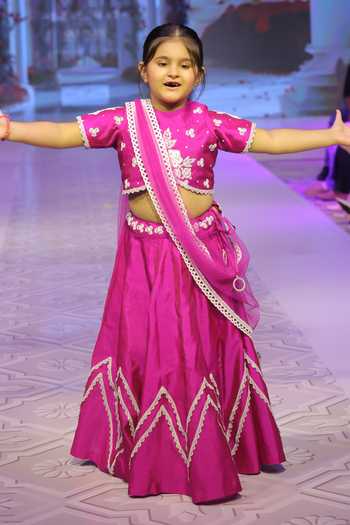 Shop_Yuvraani Jaipur_Pink Silk, Cotton, Net, Taffeta Embroidery Lehenga Set With Blouse And Dupatta 