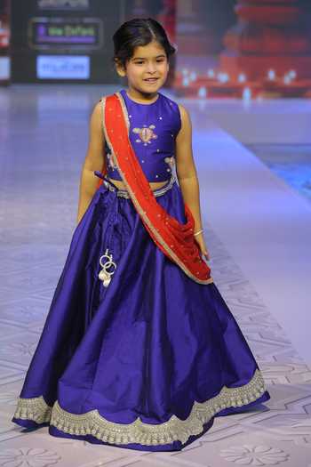Buy_Yuvraani Jaipur_Navy Silk, Georgette Embroidery, Tafetta Lehenga Set With Halter Neck Blouse _Online_at_Aza_Fashions
