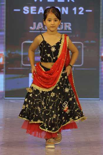 Shop_Yuvraani Jaipur_Black Silk, Cotton, Georgette Embroidery, Zari, Gota Patti Lehenga Set _Online_at_Aza_Fashions