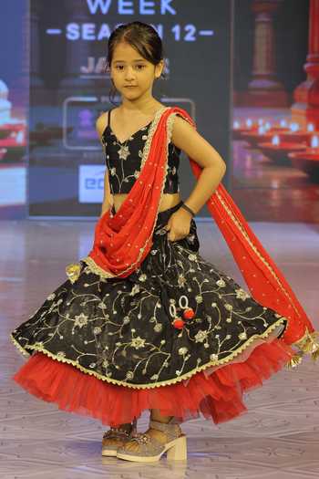 Yuvraani Jaipur_Black Silk, Cotton, Georgette Embroidery, Zari, Gota Patti Lehenga Set _at_Aza_Fashions