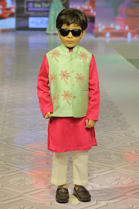 Yuvraani Jaipur Sage Green Hand Embroidered Bundi Set 