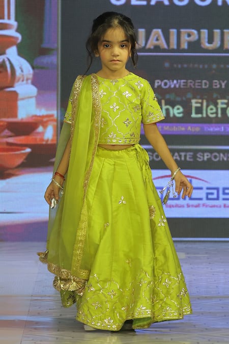 Yuvraani Jaipur Neon Green Silk Lehenga Set 