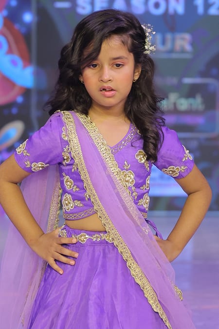 Yuvraani Jaipur Purple Net, Silk, Cotton, Taffeta Zari, Sequins Embroidered Lehenga Set Online at Aza Fashions Yuvraani Jaipur_Purple Net, Silk, Cotton, Taffeta Zari, Sequins Embroidered Lehenga Set _Online_at_Aza_Fashions