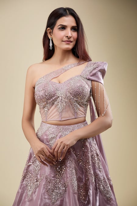 Samyukta Singhania Pink Organza Sequins, Stones, Embroidery, Zari One Blouse And Lehenga Set at Aza Fashions Samyukta Singhania_Pink Organza Sequins, Stones, Embroidery, Zari One Blouse And Lehenga Set _at_Aza_Fashions