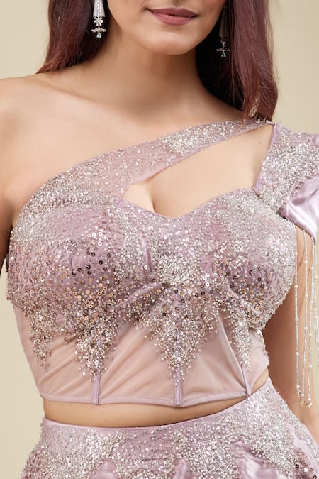 Buy Samyukta Singhania Pink Organza Sequins, Stones, Embroidery, Zari One Blouse And Lehenga Set Buy_Samyukta Singhania_Pink Organza Sequins, Stones, Embroidery, Zari One Blouse And Lehenga Set