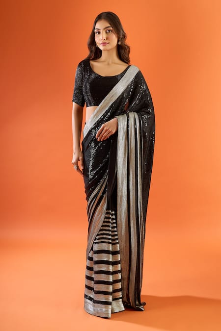 Nakul Sen Border Embroidered Saree With Blouse 