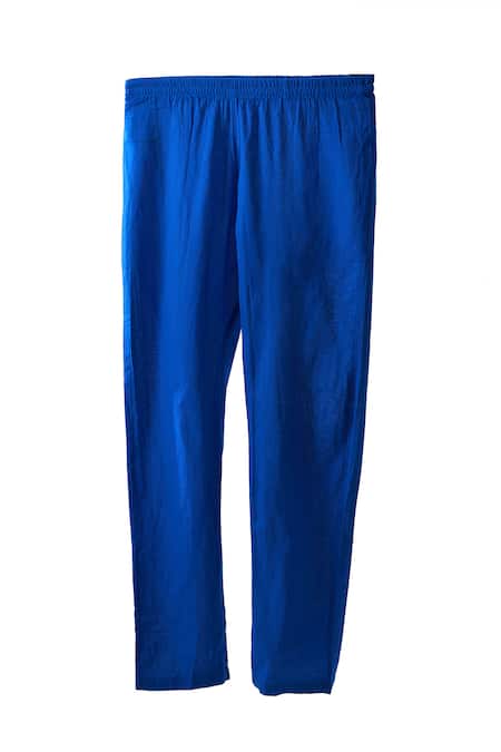 Buy_Naintara Bajaj_Blue Viscose, Cotton Mirrors Round Neck Work Kaftan Set 