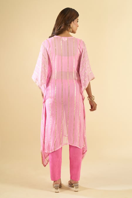 Naintara Bajaj Pink Viscose, Cotton Mirrors Scoop Neck Work Kaftan And Pant Set Online at Aza Fashions Naintara Bajaj_Pink Viscose, Cotton Mirrors Scoop Neck Work Kaftan And Pant Set _Online_at_Aza_Fashions
