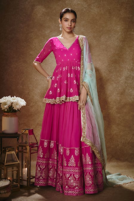 Renee label Embroidered Peplum Kurta Lehenga Set 