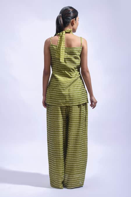 JAYATI GOENKA Chanderi Silk Halter Neck Top & Palazzo Set 
