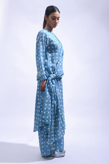 Buy JAYATI GOENKA Blue Cotton Round Neck Sky Mud Printed Kurta Set Online at Aza Fashions Buy_JAYATI GOENKA_Blue Cotton Round Neck Sky Mud Printed Kurta Set _Online_at_Aza_Fashions