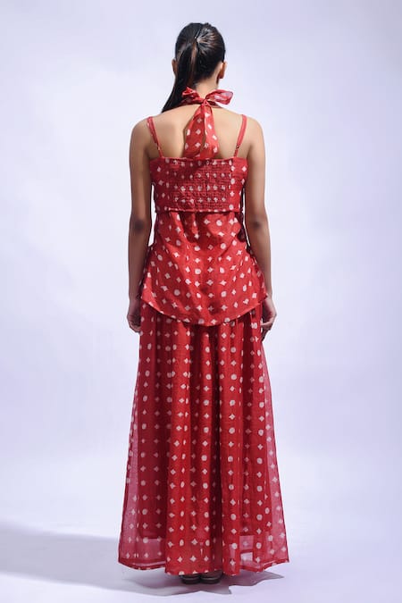 JAYATI GOENKA Crimson Mud Block Printed Skirt Set 