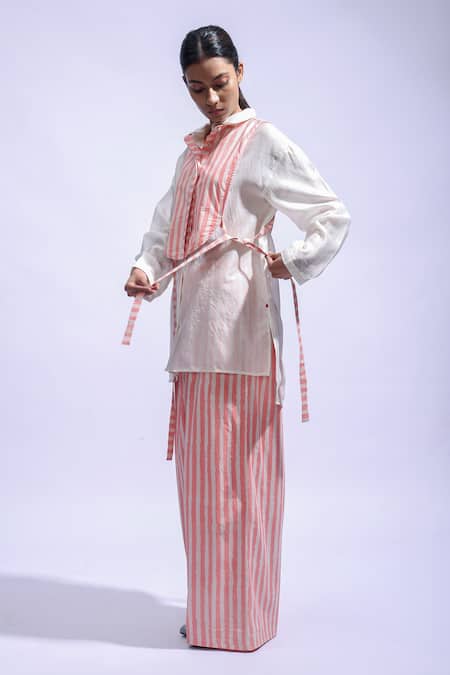 Buy JAYATI GOENKA Pink Chanderi Silk, Poplin Mandarin Collar Plain Shirt And Trousers Set Online at Aza Fashions Buy_JAYATI GOENKA_Pink Chanderi Silk, Poplin Mandarin Collar Plain Shirt And Trousers Set _Online_at_Aza_Fashions