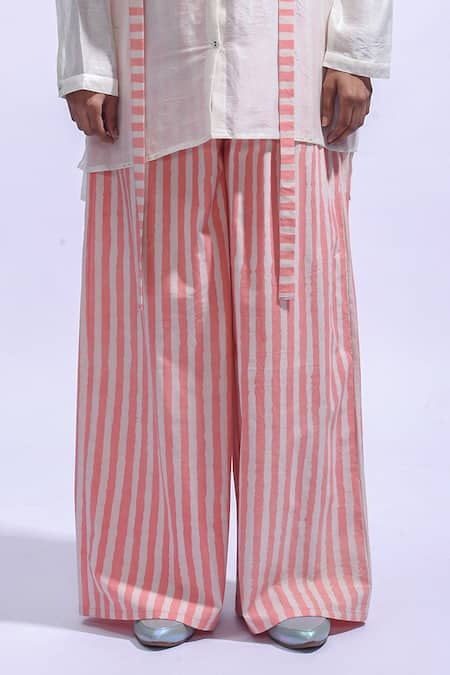 Buy JAYATI GOENKA Pink Chanderi Silk, Poplin Mandarin Collar Plain Shirt And Trousers Set Buy_JAYATI GOENKA_Pink Chanderi Silk, Poplin Mandarin Collar Plain Shirt And Trousers Set