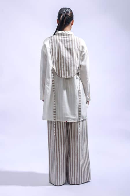 JAYATI GOENKA Ash Stripe Pattern Yoke With Pant Set 