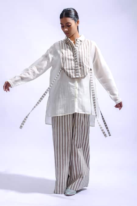 JAYATI GOENKA Ash Stripe Pattern Yoke With Pant Set 