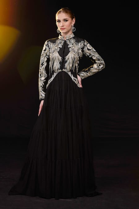 Samant Chauhan Feather Embroidered Gown 